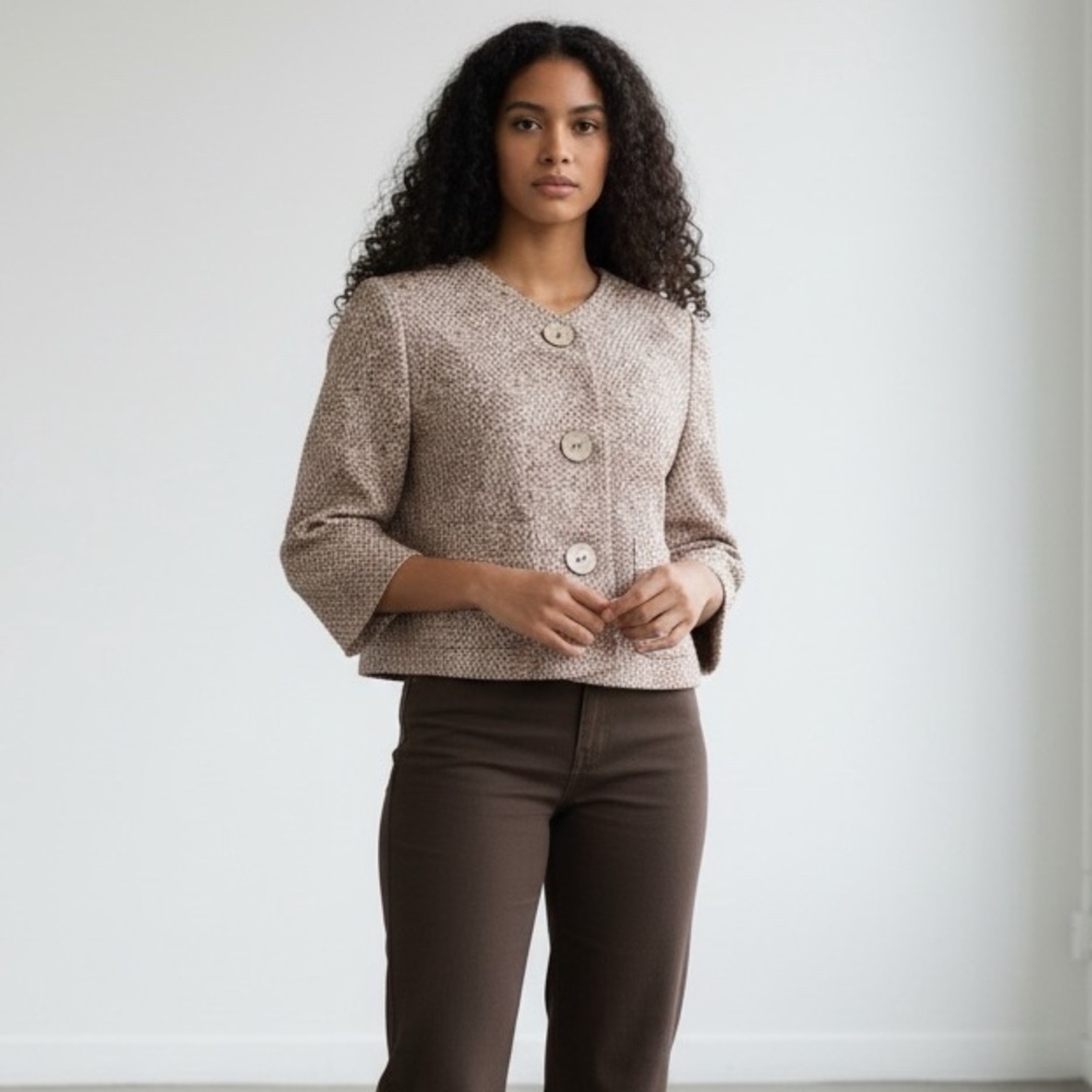 Lafayette 148 New York Cotton Viscose Blazer Bomber Cropped Jacket - Size 6